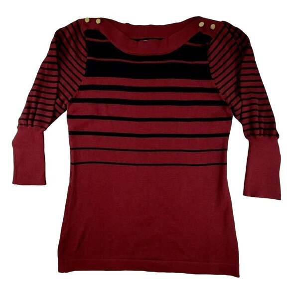 Hannah Womens Knit Sweater Top  Cabernet Red with Black size Medium JH1432 - Picture 1 of 4